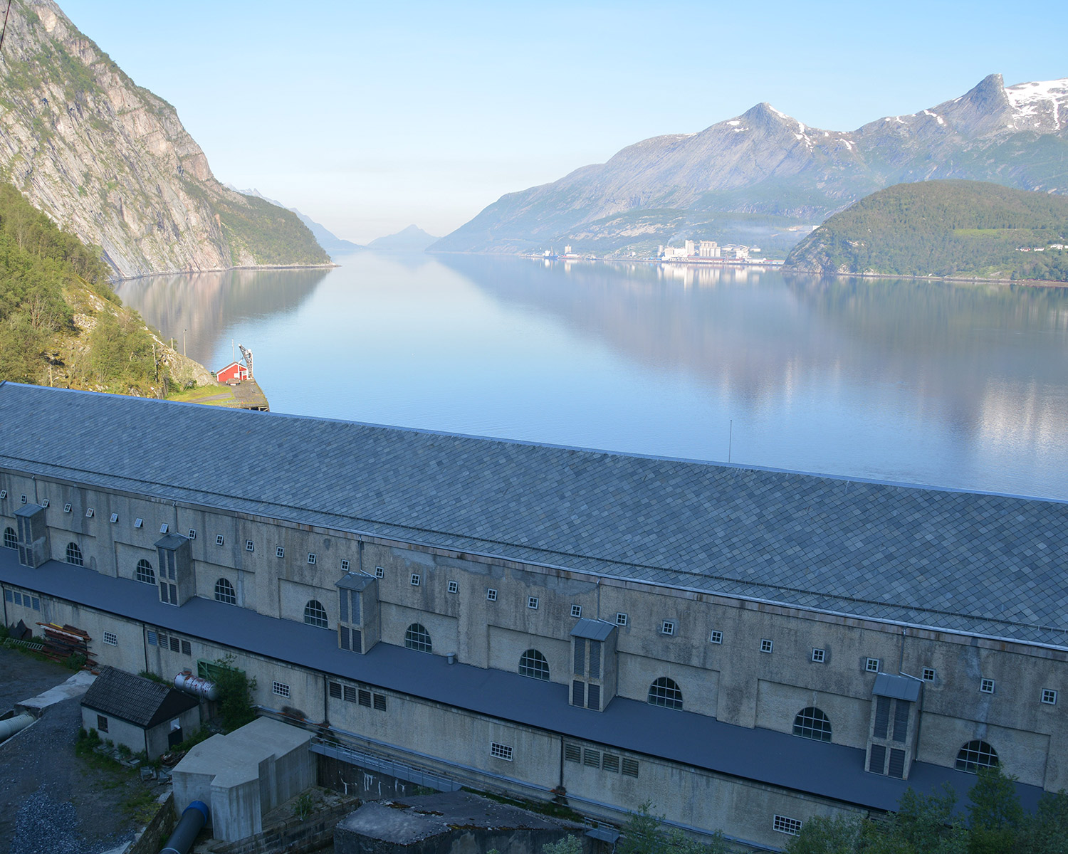 Glomfjord power plant and view of Glomfjord